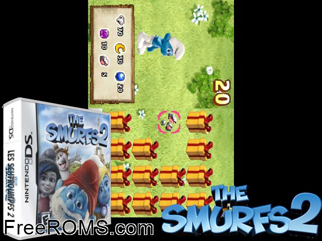 The Smurfs 2 NDS game showing 3D box cover and gameplay screenshot