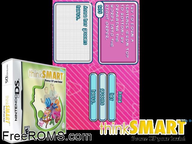 ThinkSMART Kids 8- - Power up your Brain NDS game showing 3D box cover and gameplay screenshot