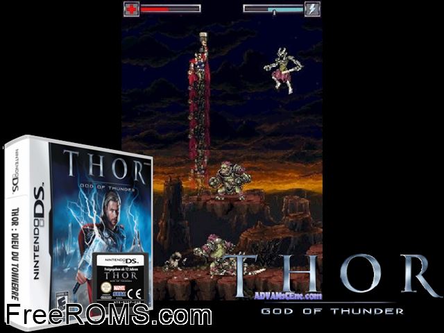 Thor - God of Thunder Europe NDS game showing 3D box cover and gameplay screenshot