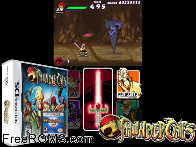 Thundercats Europe NDS game showing 3D box cover and gameplay screenshot