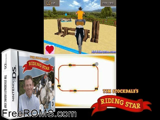 Tim Stockdales Riding Star Europe NDS game showing 3D box cover and gameplay screenshot