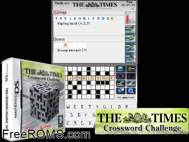 Times Crossword Challenge, The Europe NDS game showing 3D box cover and gameplay screenshot