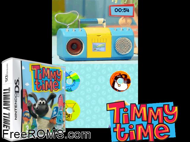 Timmy Time Europe NDS game showing 3D box cover and gameplay screenshot