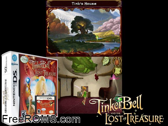 Tinker Bell - 2 Disney Games Europe NDS game showing 3D box cover and gameplay screenshot