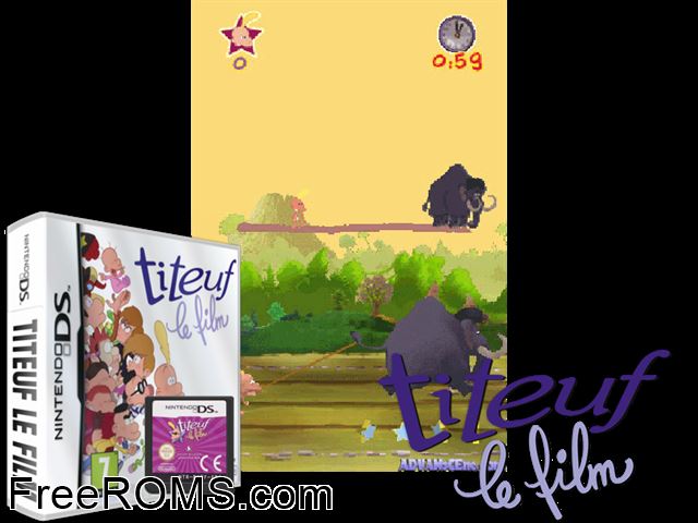Titeuf - Le Film France NDS game showing 3D box cover and gameplay screenshot