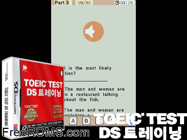 TOEIC - Test DS Training NDS game showing 3D box cover and gameplay screenshot