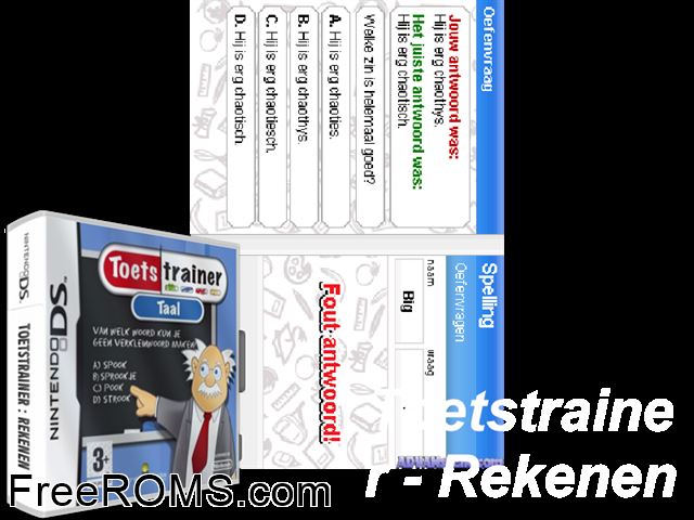 ToetsTrainer - Taal Netherlands NDS game showing 3D box cover and gameplay screenshot