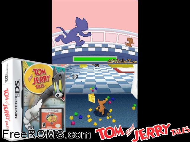 Tom and Jerry Tales NDS game showing 3D box cover and gameplay screenshot