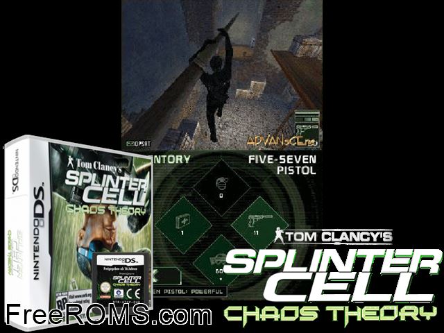 Tom Clancys Splinter Cell - Chaos Theory NDS game showing 3D box cover and gameplay screenshot