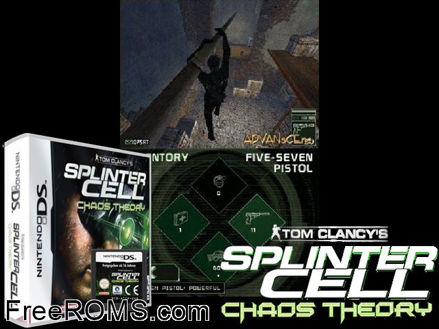 Tom Clancys Splinter Cell - Chaos Theory Europe NDS game showing 3D box cover and gameplay screenshot