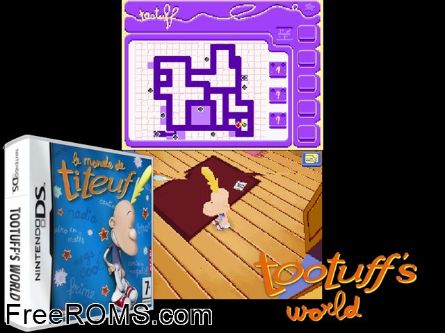 Tootuffs World Europe NDS game showing 3D box cover and gameplay screenshot