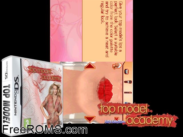 Top Model Europe NDS game showing 3D box cover and gameplay screenshot