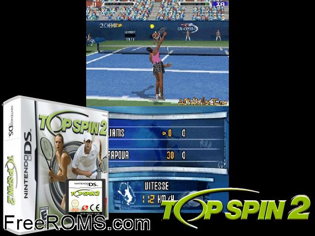 Top Spin 2 NDS game showing 3D box cover and gameplay screenshot