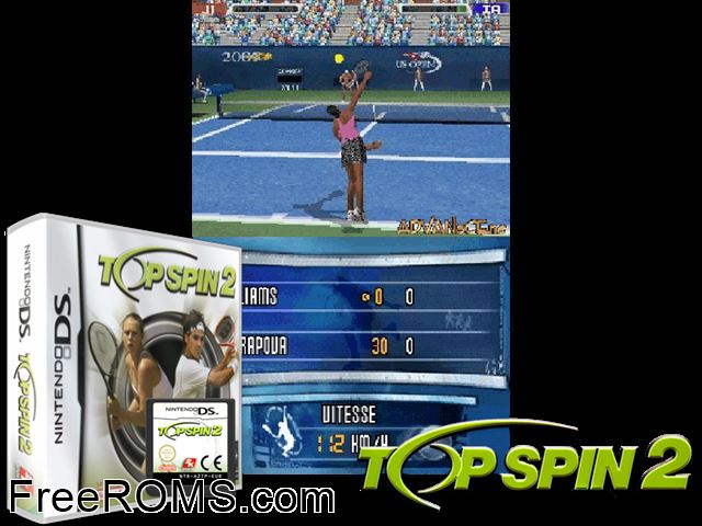 Top Spin 2 Europe NDS game showing 3D box cover and gameplay screenshot