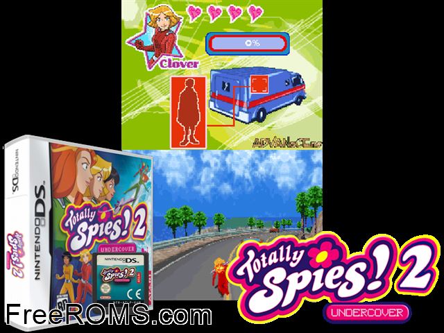 Totally Spies! 2 - Undercover NDS game showing 3D box cover and gameplay screenshot