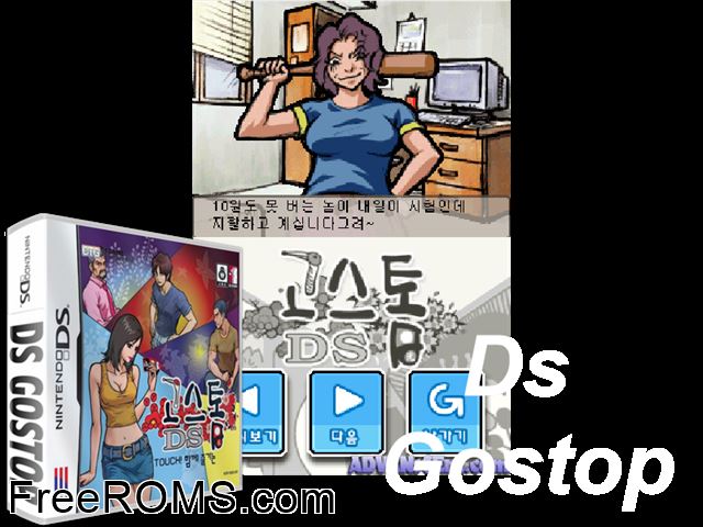 Touch! Gostop DS NDS game showing 3D box cover and gameplay screenshot
