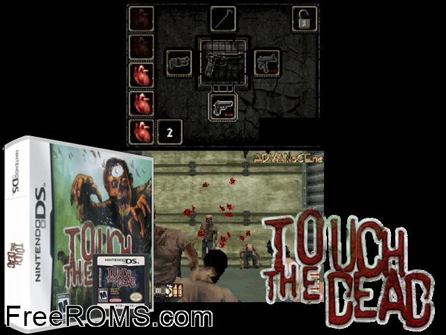 Touch the Dead NDS game showing 3D box cover and gameplay screenshot