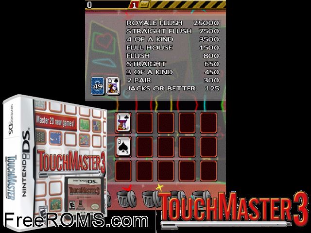 TouchMaster 3 Europe NDS game showing 3D box cover and gameplay screenshot
