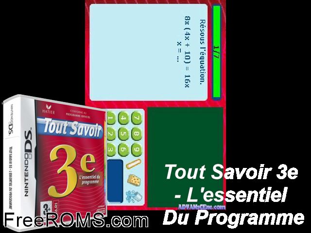 Tout Savoir 3e - LEssentiel du Programme France NDS game showing 3D box cover and gameplay screenshot