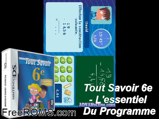 Tout Savoir 6E France NDS game showing 3D box cover and gameplay screenshot