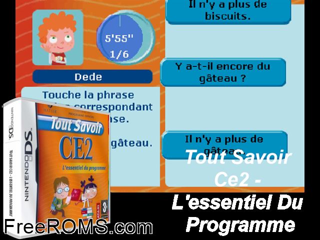 Tout Savoir CE2 France NDS game showing 3D box cover and gameplay screenshot