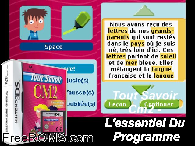 Tout Savoir CM2 France NDS game showing 3D box cover and gameplay screenshot