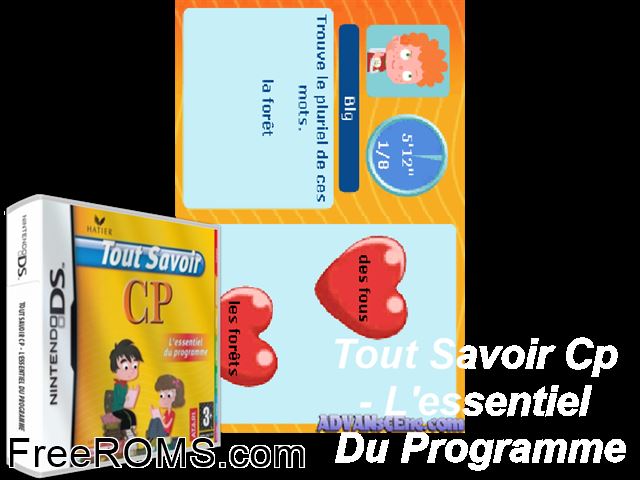 Tout Savoir CP - Lessentiel du Programme France NDS game showing 3D box cover and gameplay screenshot