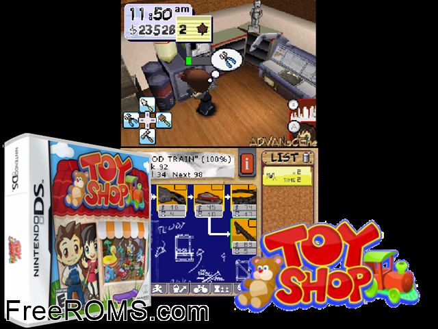 Toy Shop NDS game showing 3D box cover and gameplay screenshot