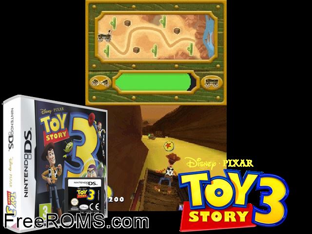Toy Story 3 NDS game showing 3D box cover and gameplay screenshot