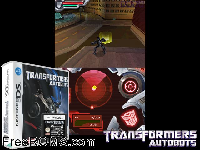 Transformers - Autobots France NDS game showing 3D box cover and gameplay screenshot