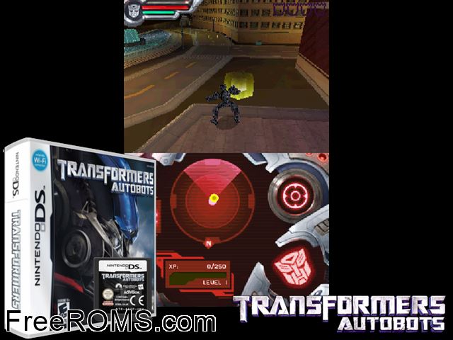 Transformers - Autobots Germany NDS game showing 3D box cover and gameplay screenshot