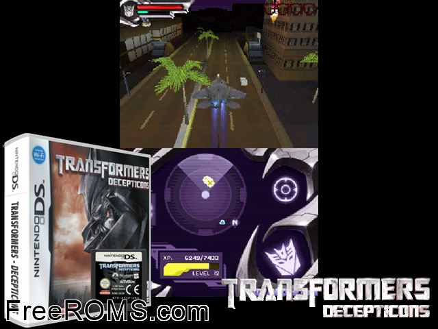 Transformers - Decepticons France NDS game showing 3D box cover and gameplay screenshot