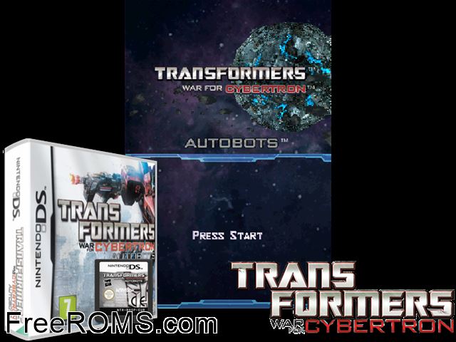 Transformers - War for Cybertron - Autobots Europe NDS game showing 3D box cover and gameplay screenshot