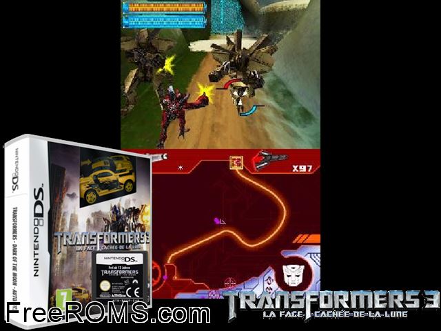 Transformers Dark of the Moon Autobots Europe NDS game showing 3D box cover and gameplay screenshot