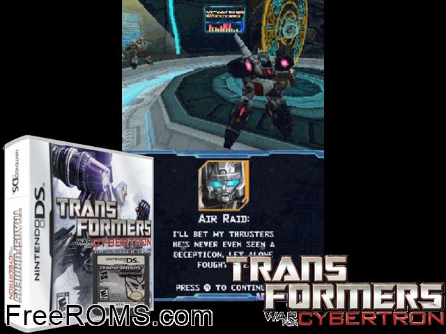 Transformers War for Cybertron - Decepticons NDS game showing 3D box cover and gameplay screenshot