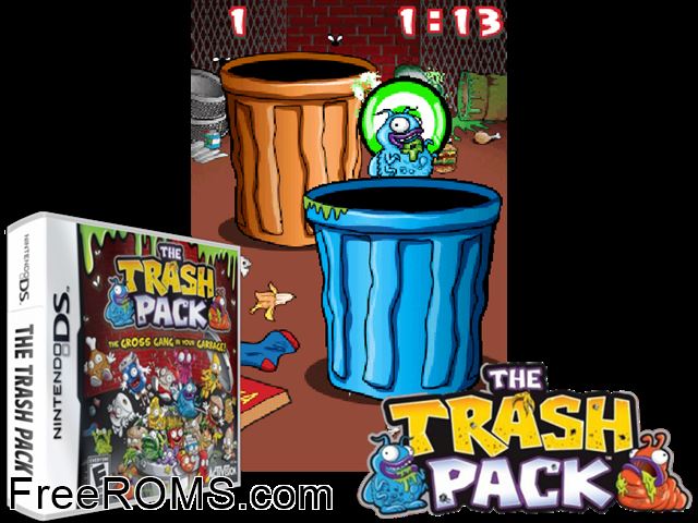 Trash Pack, The Europe NDS game showing 3D box cover and gameplay screenshot