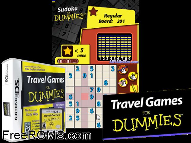 Travel Games for Dummies NDS game showing 3D box cover and gameplay screenshot