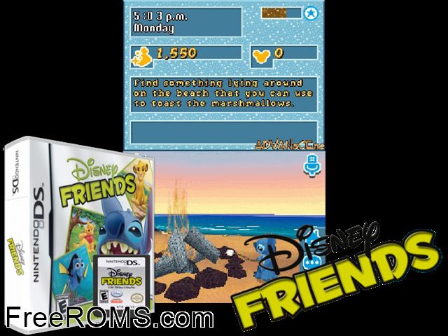 Tus Amigos de Disney NDS game showing 3D box cover and gameplay screenshot