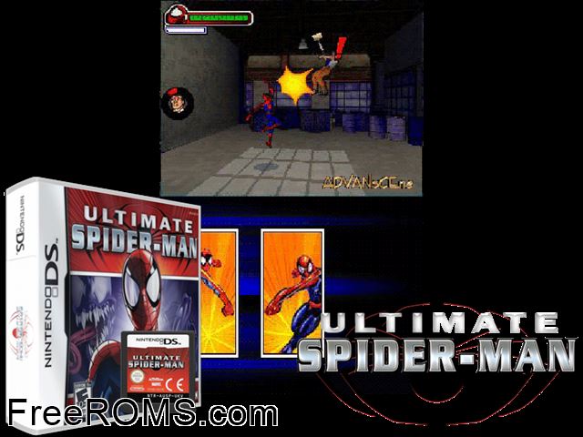 Ultimate Spider-Man Italy NDS game showing 3D box cover and gameplay screenshot