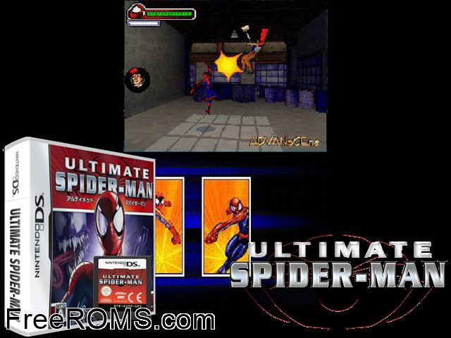 Ultimate Spider-Man Japan NDS game showing 3D box cover and gameplay screenshot