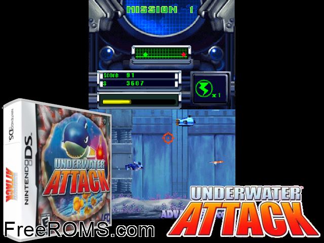 Underwater Attack NDS game showing 3D box cover and gameplay screenshot