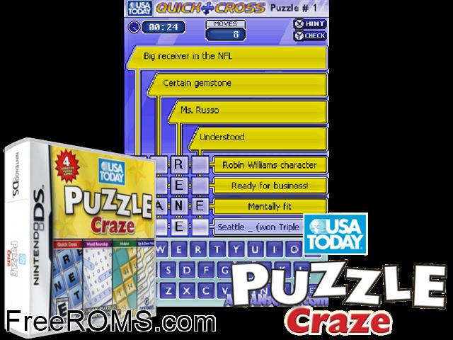 USA Today Puzzle Craze NDS game showing 3D box cover and gameplay screenshot