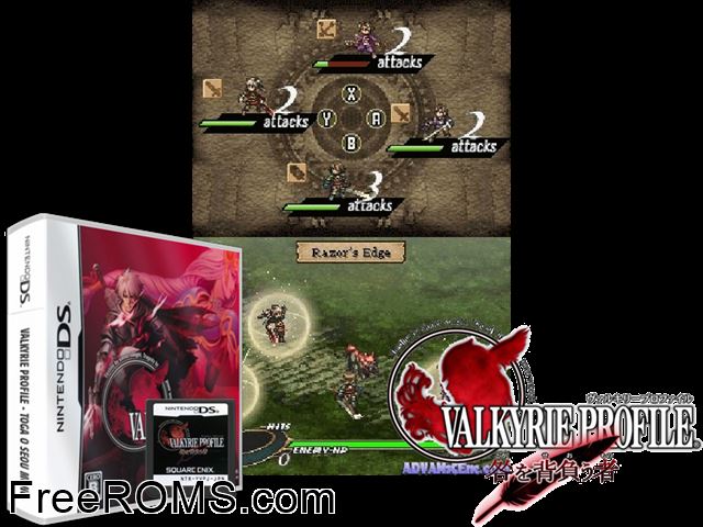 Valkyrie Profile - Toga wo Seou Mono Japan NDS game showing 3D box cover and gameplay screenshot