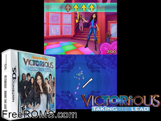 Victorious Taking the Lead Europe NDS game showing 3D box cover and gameplay screenshot