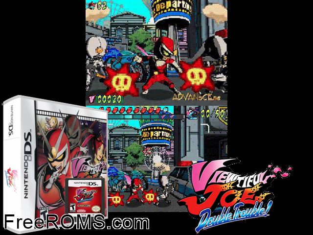 Viewtiful Joe - Double Trouble! Europe NDS game showing 3D box cover and gameplay screenshot
