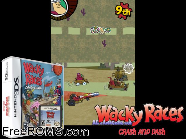 Wacky Races - Crash and Dash NDS game showing 3D box cover and gameplay screenshot