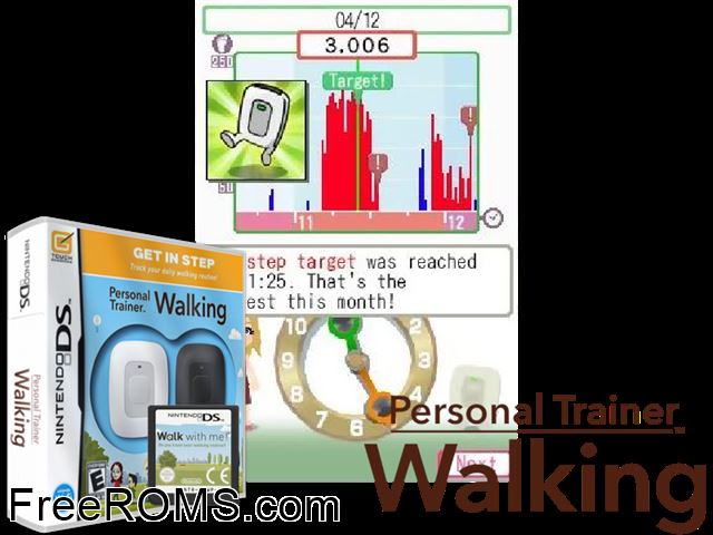 Walk with Me! Europe NDS game showing 3D box cover and gameplay screenshot