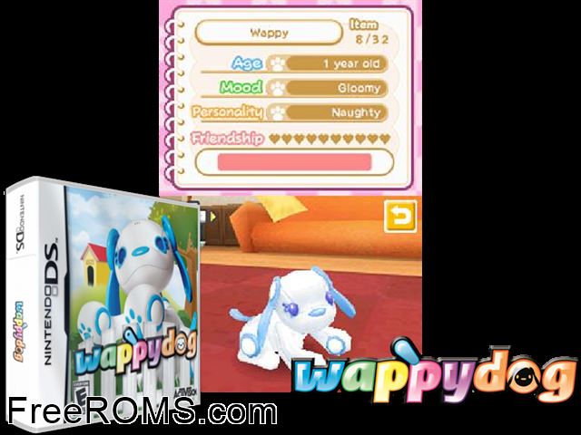 Wappy Dog Europe NDS game showing 3D box cover and gameplay screenshot