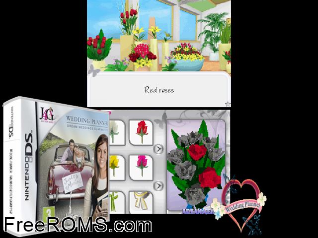 Wedding Planner Europe NDS game showing 3D box cover and gameplay screenshot
