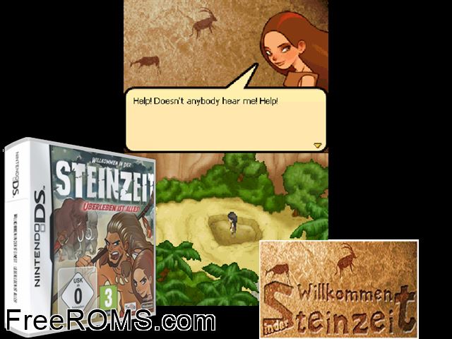 Welcome to the Stone Age Europe NDS game showing 3D box cover and gameplay screenshot
